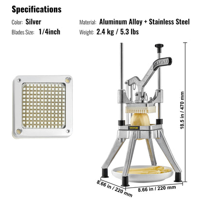 Commercial Vegetable Fruit Chopper 0.64 cm Blade Heavy Duty Professional Food Dicer Kattex French Fry Cutter Onion Slicer Stainless Steel for Tomato Peppers Potato Mushroom