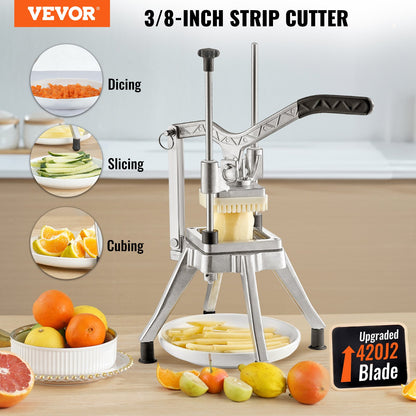 Commercial Vegetable Fruit Chopper 0.95 cm Blade Heavy Duty Professional Food Dicer Kattex French Fry Cutter Onion Slicer Stainless Steel for Tomato Peppers Potato Mushroom, Silver