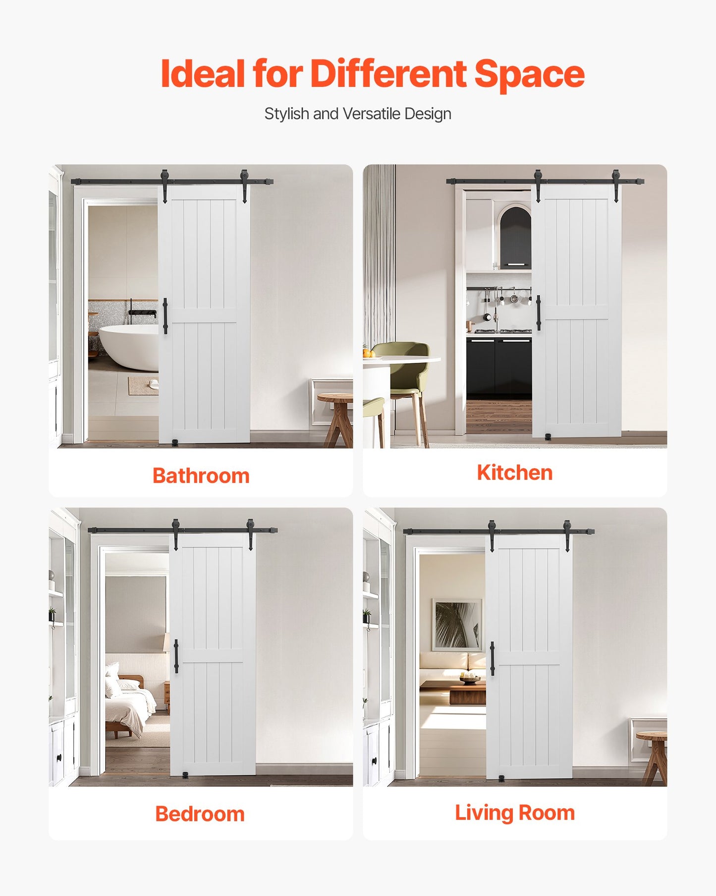 Sliding Barn Door, 762 x 2134mm, High-Strength MDF Panel, Barn Door with Hardware Kit, Water-Proof PVC Surface, Easy to Install, H-Frame, Smoothly and Quietly Sliding for Living Room, Bathroom