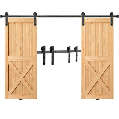 243.8 cm Sliding Barn Door Hardware Kit, 149.7 kg Heavy Duty Barn Door Track Kit for Double Doors, Fit 112-131 cm Total Width and 3.3-4.6 cm Thick 2 Door Panels, with Smooth & Silent Pulley (I Shape)