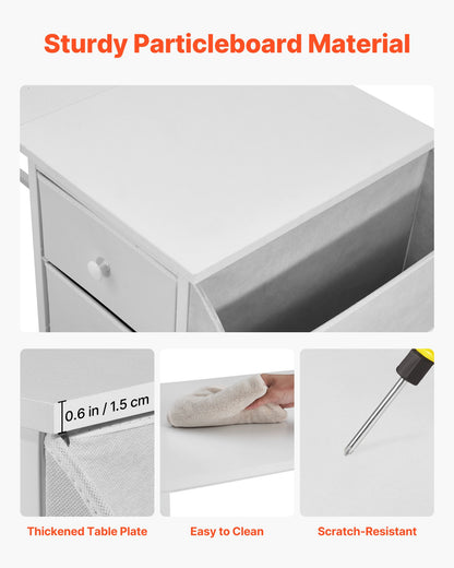 Computer Desk with Fabric Drawers, 120 cm Reversible Study Work Writing Desk for Modern Home Office Bedroom, Simple Modern Cute PC Table Metal Frame Business Furniture, White