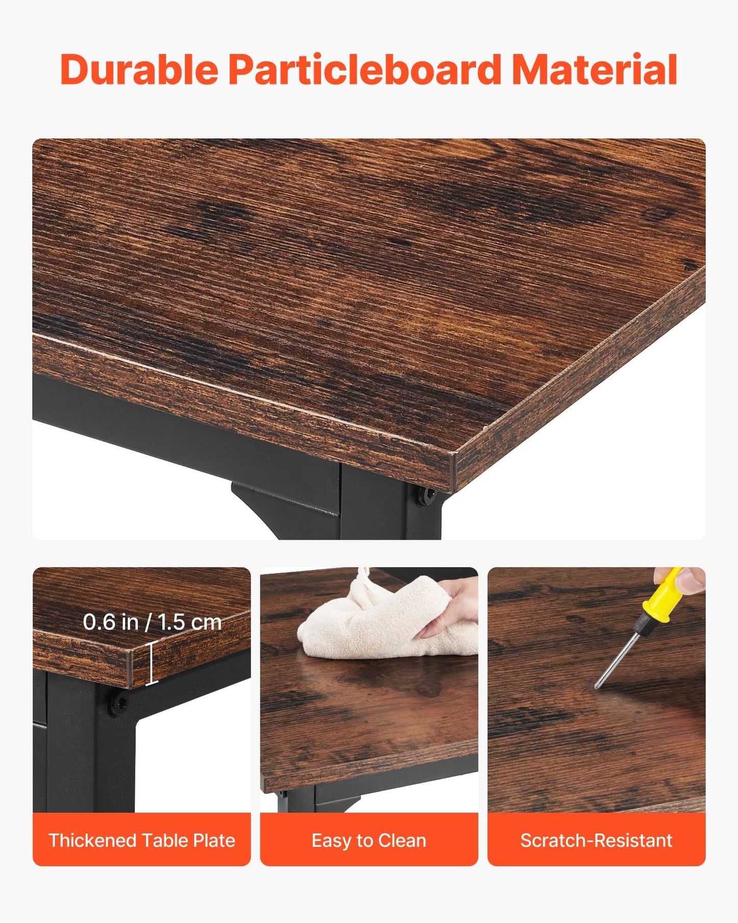 Computer Desk, 160 cm Office Gaming Desk for Home Office, Writing Study Work Modern Simple Table with Metal Frame for Large Legroom, Rustic Brown and Black