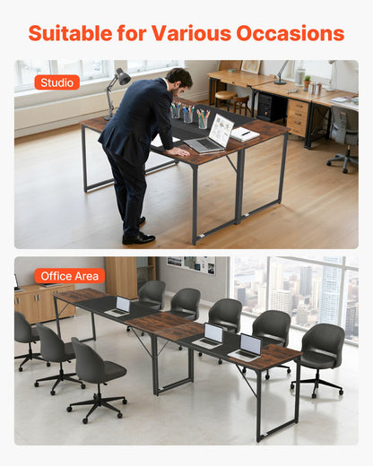 Computer Desk, 160 cm Office Gaming Desk for Home Office, Writing Study Work Modern Simple Table with Metal Frame for Large Legroom, Rustic Brown and Black