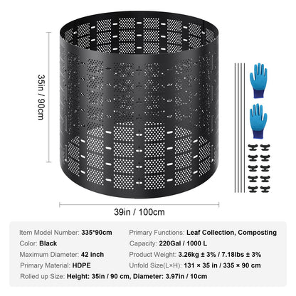Compost Bin 832.8 L, Outdoor Expandable Composter, Easy to Setup & Large Capacity Composting Bin, Fast Creation of Fertile Soil