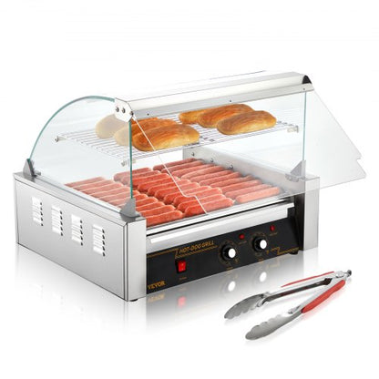 Electric 30 Hot Dog 11 Roller Grill Cooker Machine Backsplash Shelf 2.2KW