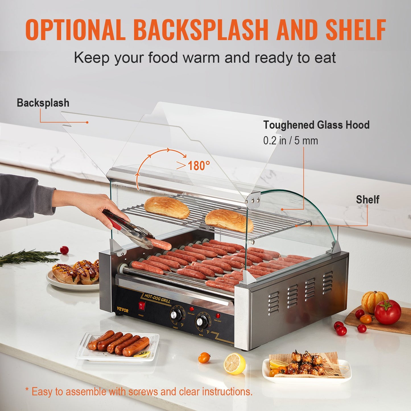 Electric 30 Hot Dog 11 Roller Grill Cooker Machine Backsplash Shelf 2.2KW