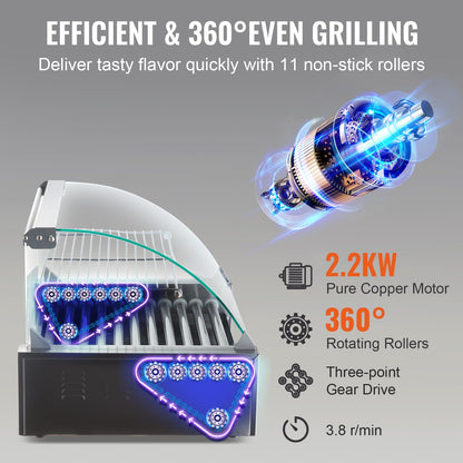 Electric 30 Hot Dog 11 Roller Grill Cooker Machine Backsplash Shelf 2.2KW