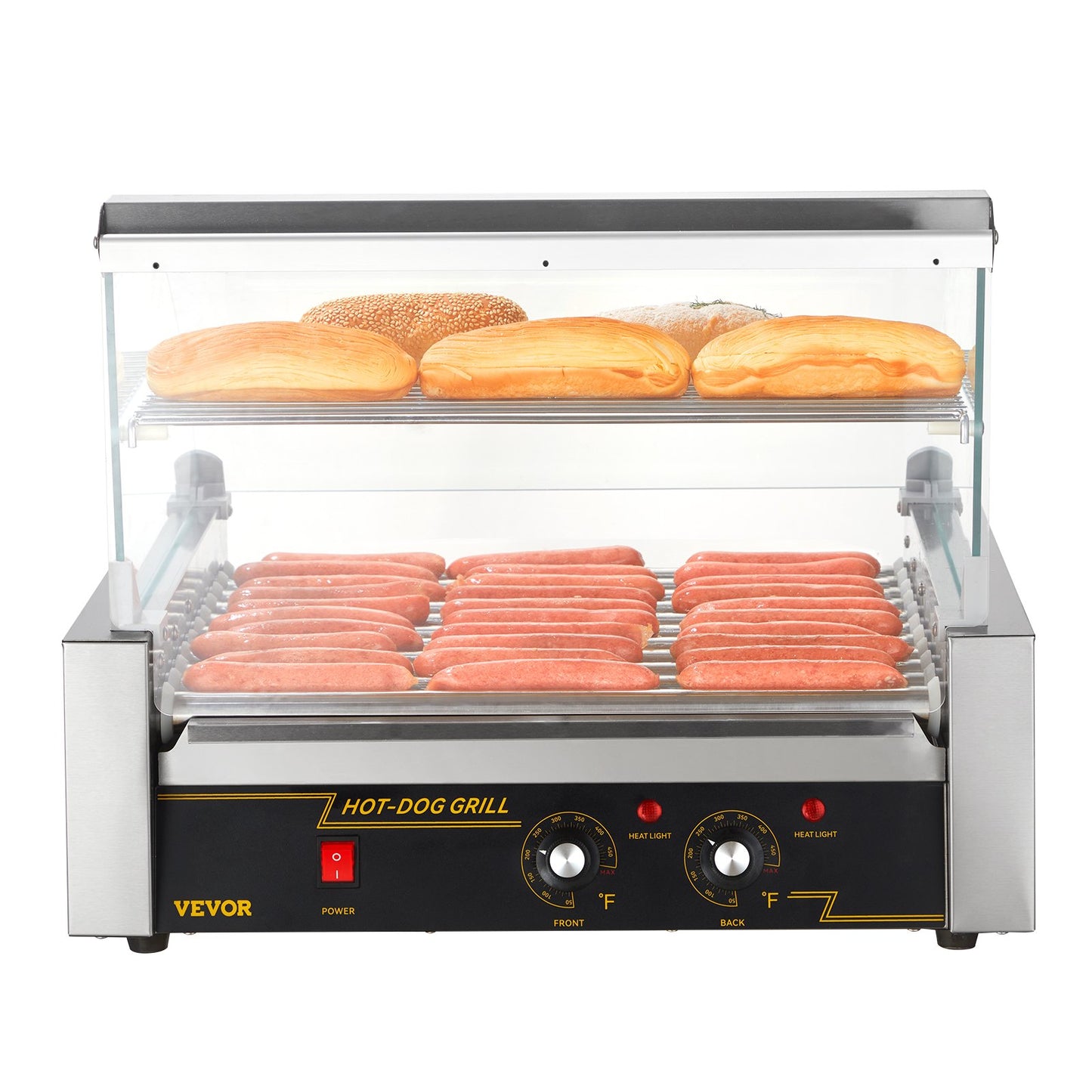 Electric 30 Hot Dog 11 Roller Grill Cooker Machine Backsplash Shelf 2.2KW