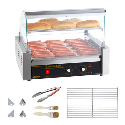 Electric 30 Hot Dog 11 Roller Grill Cooker Machine Backsplash Shelf 2.2KW