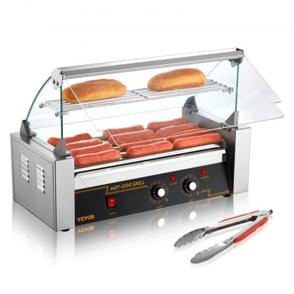 Electric 12 Hot Dog 5 Roller Grill Cooker Machine Backsplash & Shelf 1000W