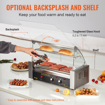 Electric 12 Hot Dog 5 Roller Grill Cooker Machine Backsplash & Shelf 1000W