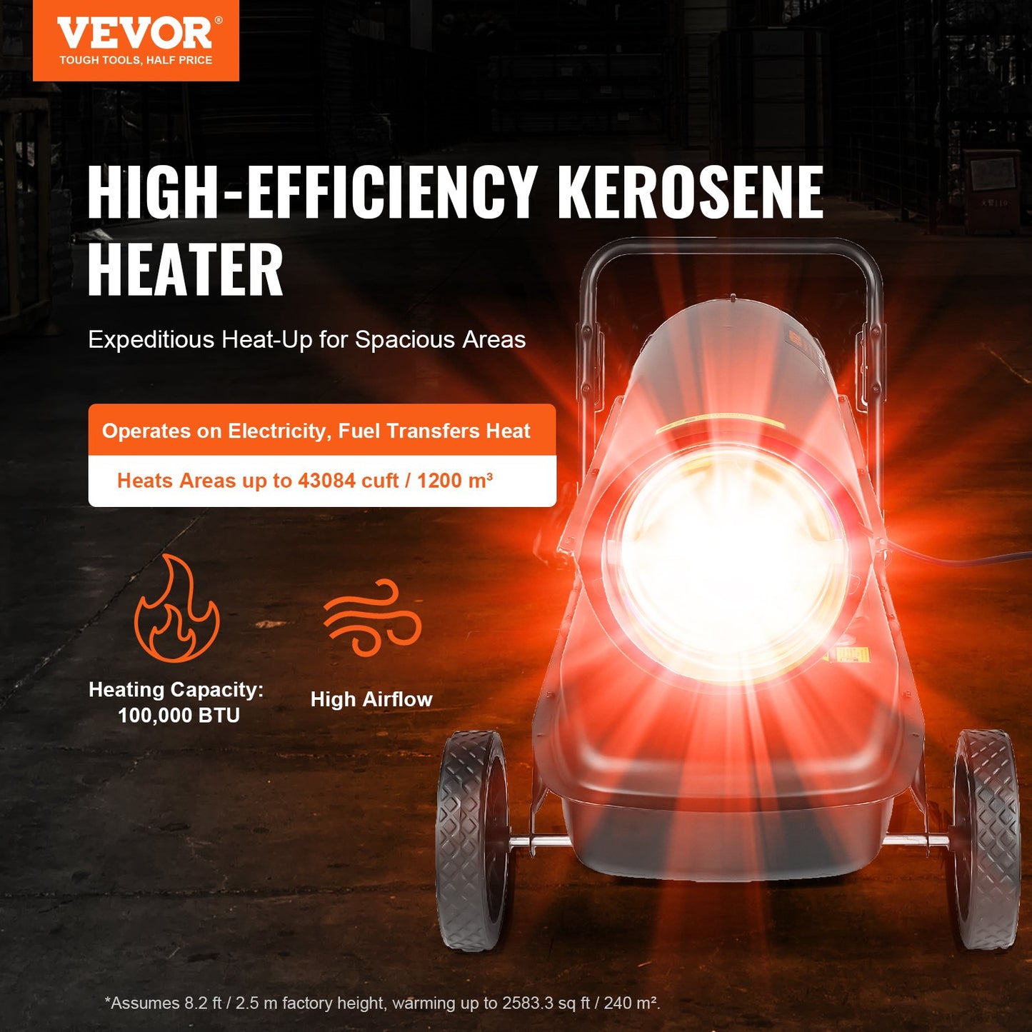 Petroleum-/Diesel-Heißluftheizung, 100.000 BTU, tragbar mit Thermostatsteuerung, 38-Liter-Tank, effiziente Petroleumheizung für den Innen- und Außenbereich, geeignet für Zuhause, Baustellen, Industrie und Werkstätten, Schwarz