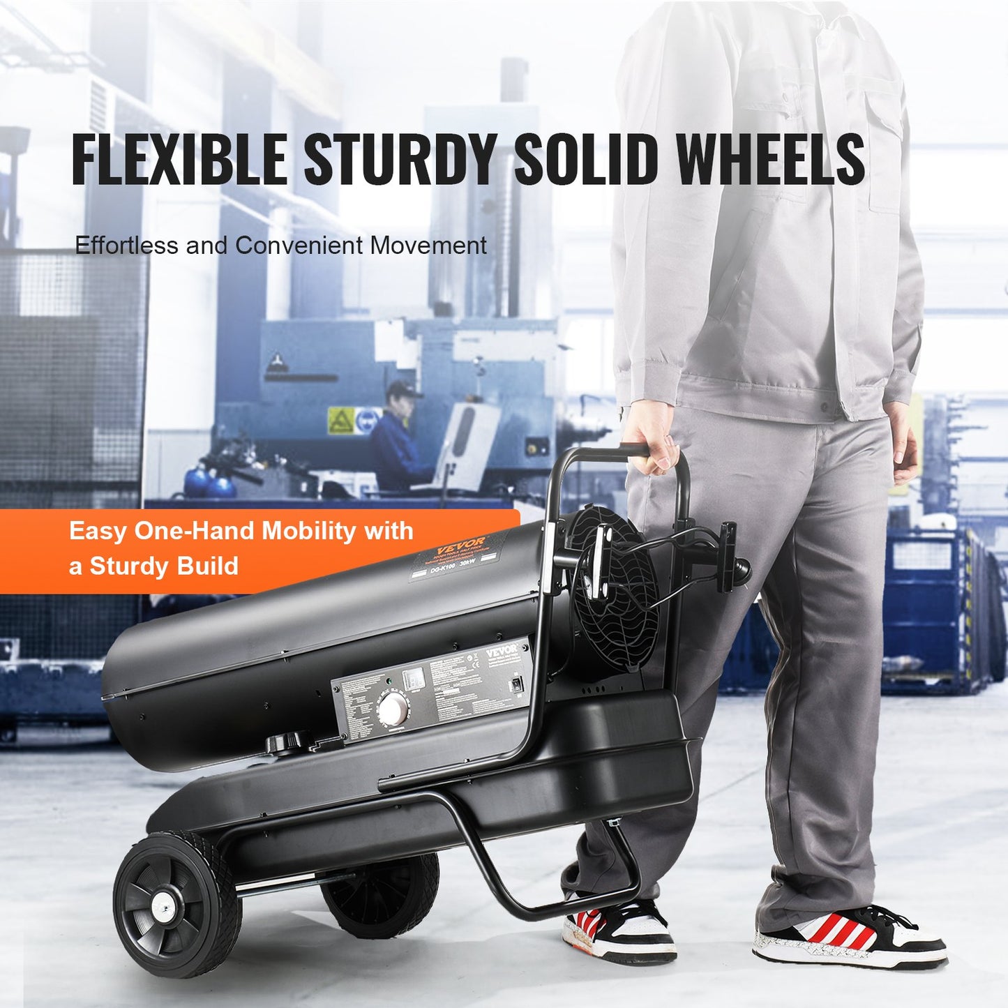 Petroleum-/Diesel-Heißluftheizung, 100.000 BTU, tragbar mit Thermostatsteuerung, 38-Liter-Tank, effiziente Petroleumheizung für den Innen- und Außenbereich, geeignet für Zuhause, Baustellen, Industrie und Werkstätten, Schwarz