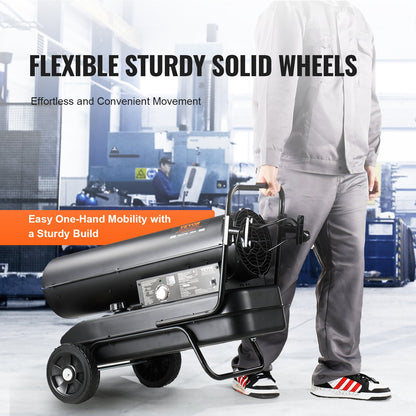 Petroleum-/Diesel-Heißluftheizung, 100.000 BTU, tragbar mit Thermostatsteuerung, 38-Liter-Tank, effiziente Petroleumheizung für den Innen- und Außenbereich, geeignet für Zuhause, Baustellen, Industrie und Werkstätten, Schwarz