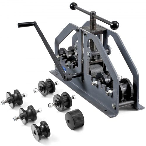 Tube Roller Bender, Max 1-1/2" Manual Tube Pipe Roller Bender with 6 Dies, 360° Copper Aluminum Pipe Bending Tool for Square, Round Tube & Flat Bar, Ideal for HVAC Air Conditioning Auto Repair