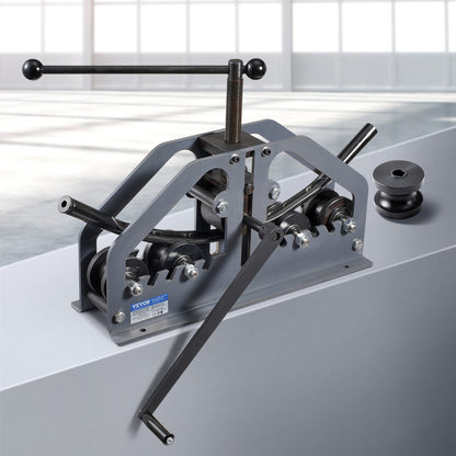 Tube Roller Bender, Max 1-1/2" Manual Tube Pipe Roller Bender with 6 Dies, 360° Copper Aluminum Pipe Bending Tool for Square, Round Tube & Flat Bar, Ideal for HVAC Air Conditioning Auto Repair