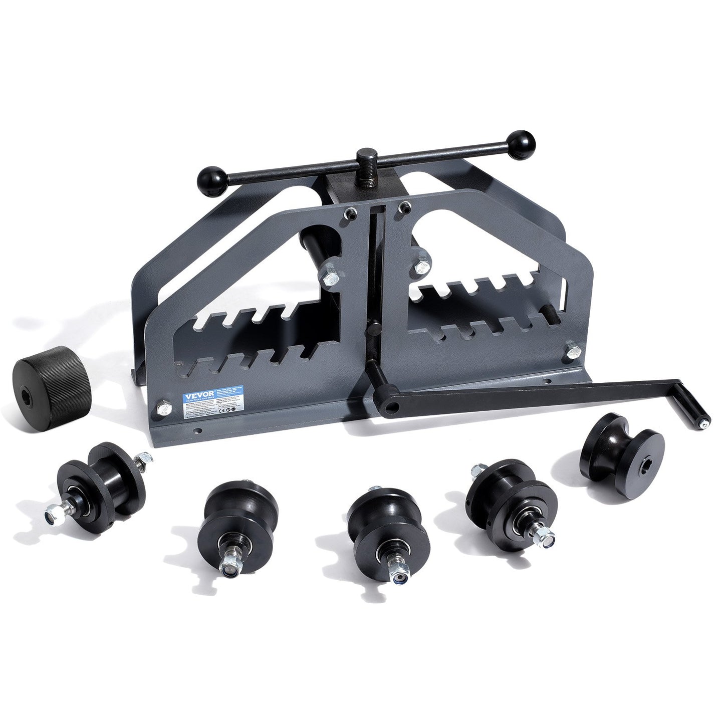 Tube Roller Bender, Max 1-1/2" Manual Tube Pipe Roller Bender with 6 Dies, 360° Copper Aluminum Pipe Bending Tool for Square, Round Tube & Flat Bar, Ideal for HVAC Air Conditioning Auto Repair