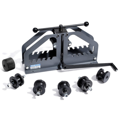 Tube Roller Bender, Max 1-1/2" Manual Tube Pipe Roller Bender with 6 Dies, 360° Copper Aluminum Pipe Bending Tool for Square, Round Tube & Flat Bar, Ideal for HVAC Air Conditioning Auto Repair