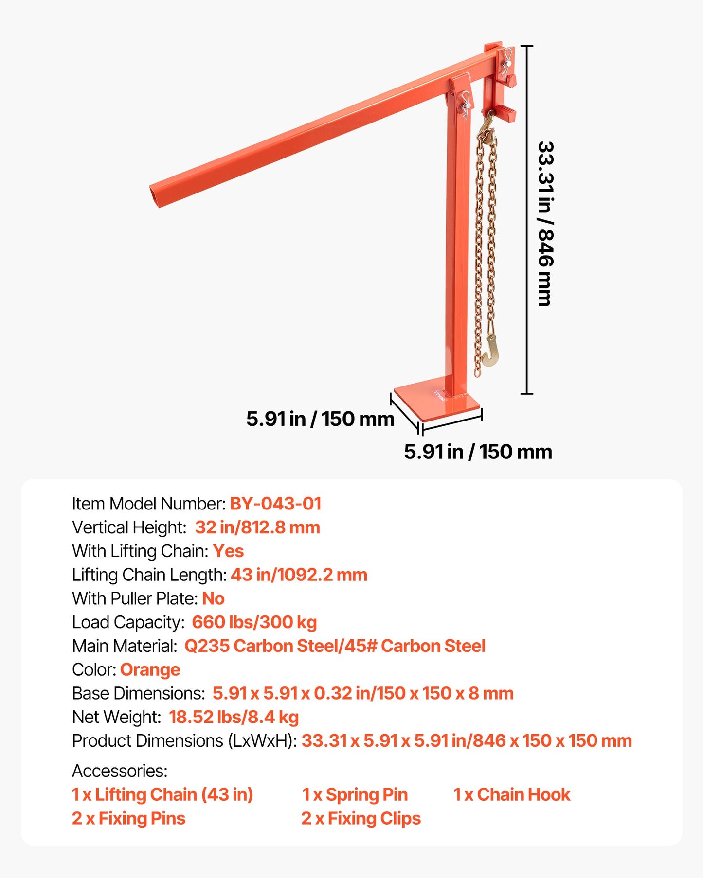 78 cm T-Pfostenzieher, Hochleistungs-Zaunpfostenzieher mit 109,2 cm Hebekette, rostbeständiger Stahl, arbeitssparendes Werkzeug zum Entfernen von T-Pfosten für runde Zaunpfosten, Schilderpfosten und Baumstümpfe