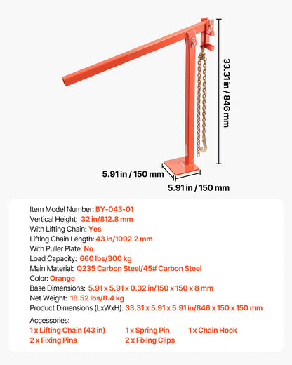 78 cm T-Pfostenzieher, Hochleistungs-Zaunpfostenzieher mit 109,2 cm Hebekette, rostbeständiger Stahl, arbeitssparendes Werkzeug zum Entfernen von T-Pfosten für runde Zaunpfosten, Schilderpfosten und Baumstümpfe