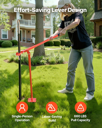 T-Pfostenzieher (91,4 cm), robuster Zaunpfostenzieher aus Stahl, Tragkraft 300 kg, arbeitssparendes Werkzeug zum Entfernen von runden Zaunpfosten, Schilderpfosten und Baumstümpfen, Hebekette nicht im Lieferumfang enthalten