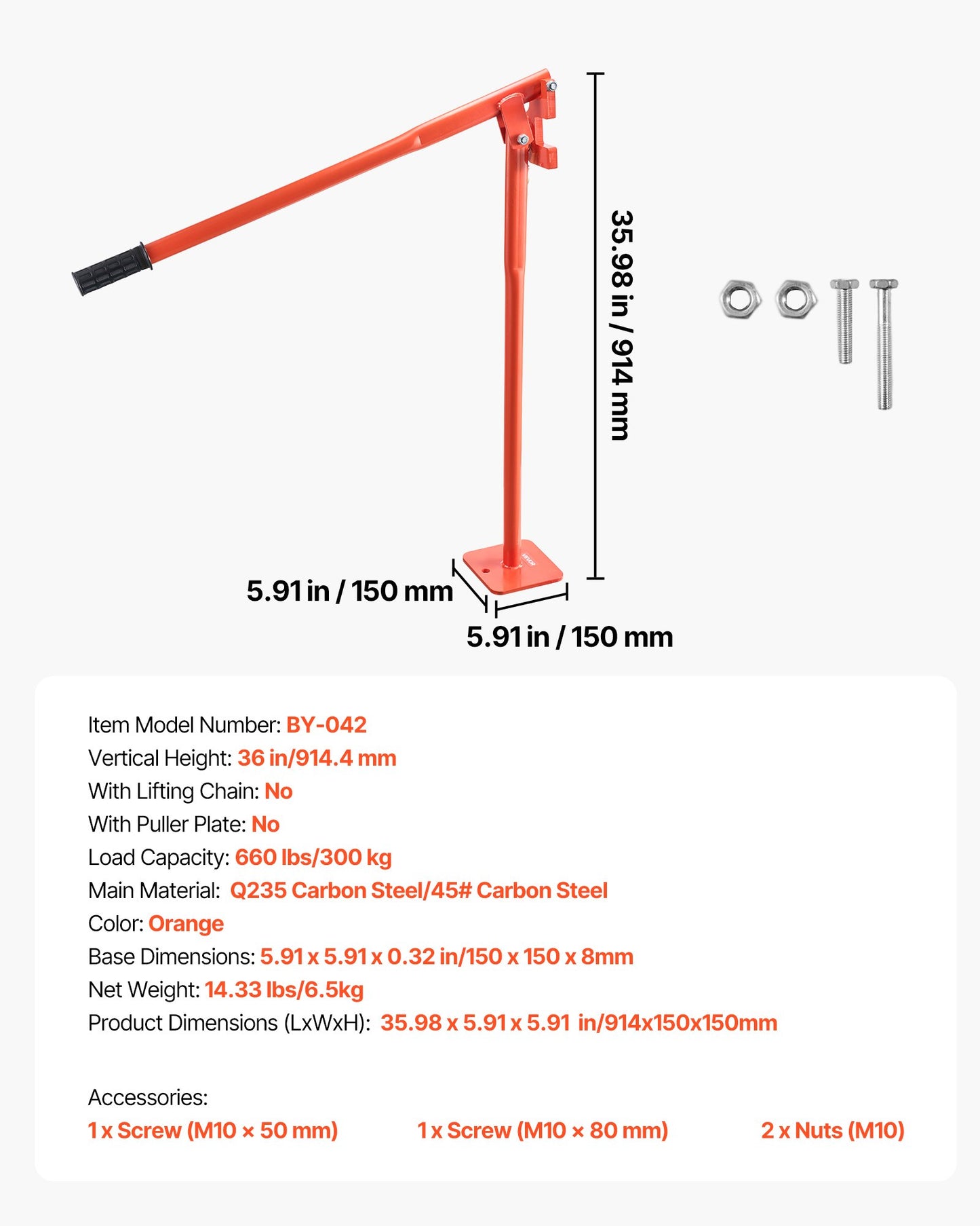T-Pfostenzieher (91,4 cm), robuster Zaunpfostenzieher aus Stahl, Tragkraft 300 kg, arbeitssparendes Werkzeug zum Entfernen von runden Zaunpfosten, Schilderpfosten und Baumstümpfen, Hebekette nicht im Lieferumfang enthalten