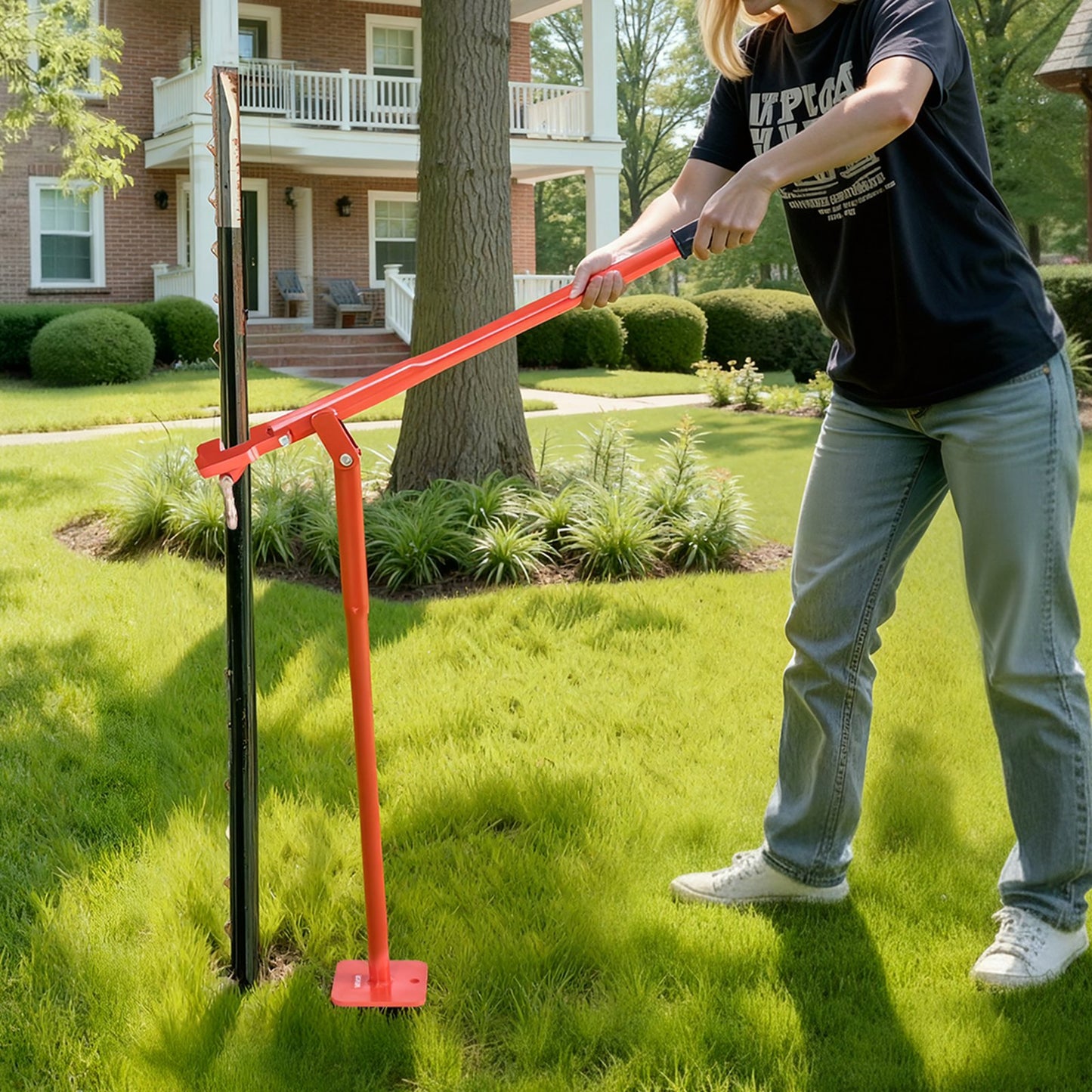 T-Pfostenzieher (91,4 cm), robuster Zaunpfostenzieher aus Stahl, Tragkraft 300 kg, arbeitssparendes Werkzeug zum Entfernen von runden Zaunpfosten, Schilderpfosten und Baumstümpfen, Hebekette nicht im Lieferumfang enthalten