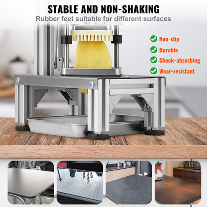 Commercial French Fry Cutter with 4 Replacement Blades, 0.64 cm & 0.95 cm Blade Easy Dicer Chopper, 6-wedge Slicer & 6-wedge Apple Corer, Lemon Potato Cutter for French Fries with Tray and Handle