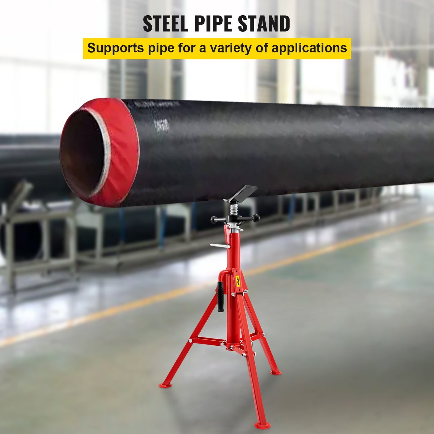 V Head Pipe Stand 0.3-30.5 cm Capacity, Adjustable Height 71.1-132.1 cm, Pipe Jack Stands 1133.9 kg Load Capacity, Portable Folding Pipe Stands, Carbon Steel Body More Durable