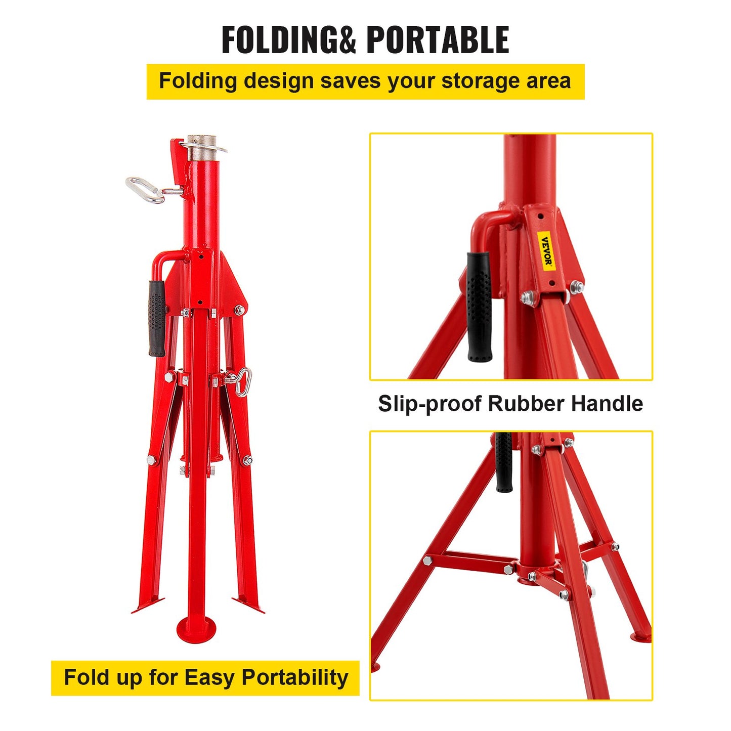 V Head Pipe Stand 0.3-30.5 cm Capacity, Adjustable Height 71.1-132.1 cm, Pipe Jack Stands 1133.9 kg Load Capacity, Portable Folding Pipe Stands, Carbon Steel Body More Durable