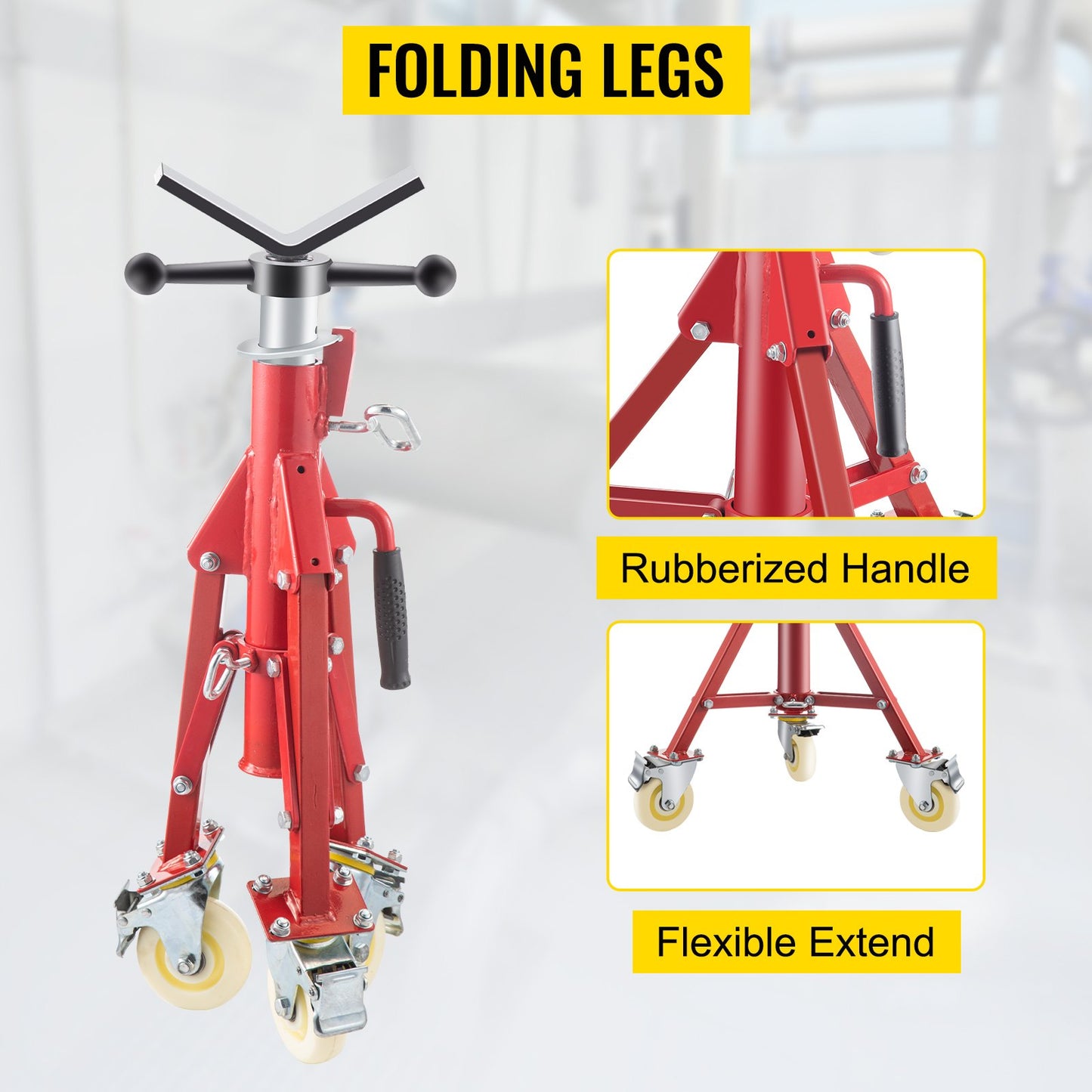 Pipe Stand, Pipe Jack Stand, V Head Pipe Stand Adjustable Height 71.12-132.08 cm, Pipe Jack Stands with Casters 400.1 kg, Folding Portable Pipe Stands 0.3175 to 30.48 cm Pipe Supporting, Steel Jack Stand
