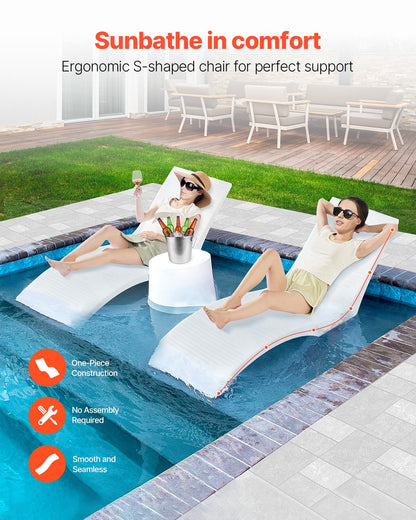In-Pool Lounge Chairs, Set of 2 Chaise Lounger, Inside Pool Lounge Chairs for up to 5" Water Depths, Fixed in Pools & Floating on Water, Suitable for All Pool Types, Poolside & Sun Deck Tanning