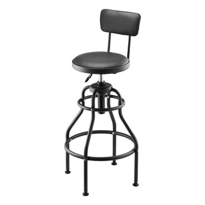Shop Stool with Backrest, Pneumatic Garage Seat/Work Stool with 300 lbs Capacity, Adjustable Height Roller Creeper Seat, 360° Swivel Padded Workshop Stool, for Garage, Shop & Auto Repair, Black