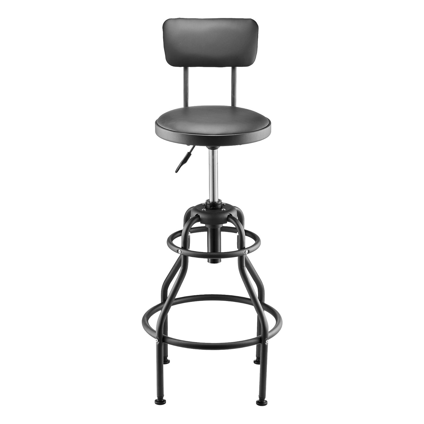 Shop Stool with Backrest, Pneumatic Garage Seat/Work Stool with 300 lbs Capacity, Adjustable Height Roller Creeper Seat, 360° Swivel Padded Workshop Stool, for Garage, Shop & Auto Repair, Black