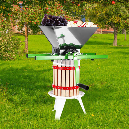 1.8 Gal/7L Fruit and Apple Crusher, Large Manual Grinder, Stainless Steel Fruit Scratter Pulper for Wine Cider Apple Grape Pressing, with Roller Handle for Kitchen Home, Green