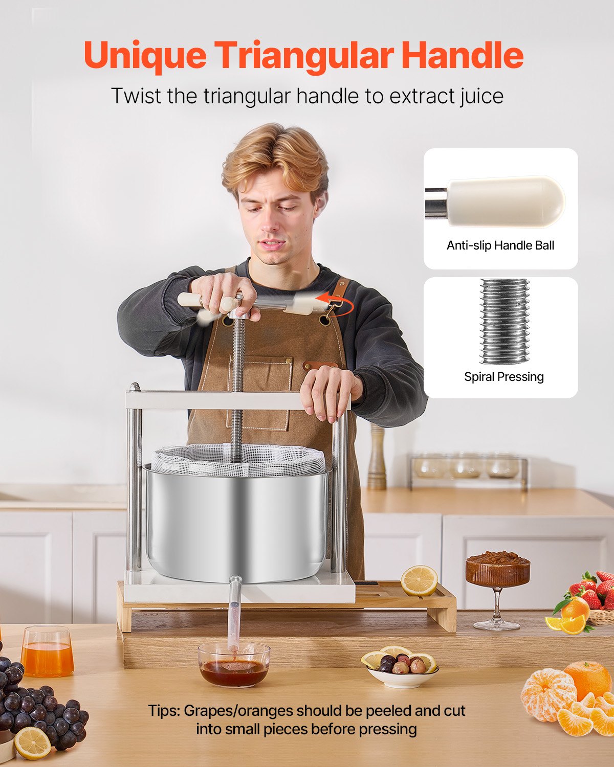 3.17 Gal/12L Fruit Wine Press, 2 Stainless Steel Barrels, Manual Juice Maker, Cider Apple Grape Tincture Honey Olive Oil Making Press with Triangular Handle for Outdoor Kitchen Home