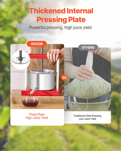 0.8 Gal/3L Fruit Wine Press, 2 Stainless Steel Barrels, Manual Juice Maker, Cider Apple Grape Tincture Honey Olive Oil Making Press with T-Handle for Outdoor Kitchen Home