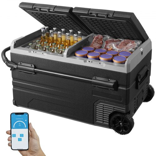 Car Refrigerator, 12 Volt Car Refrigerator Fridge, 115 L Dual Zone Portable Freezer with Wheels and Handle, -4℉-68℉, 12/24V DC and 100-240V AC Compressor Cooler for Outdoor, Camping