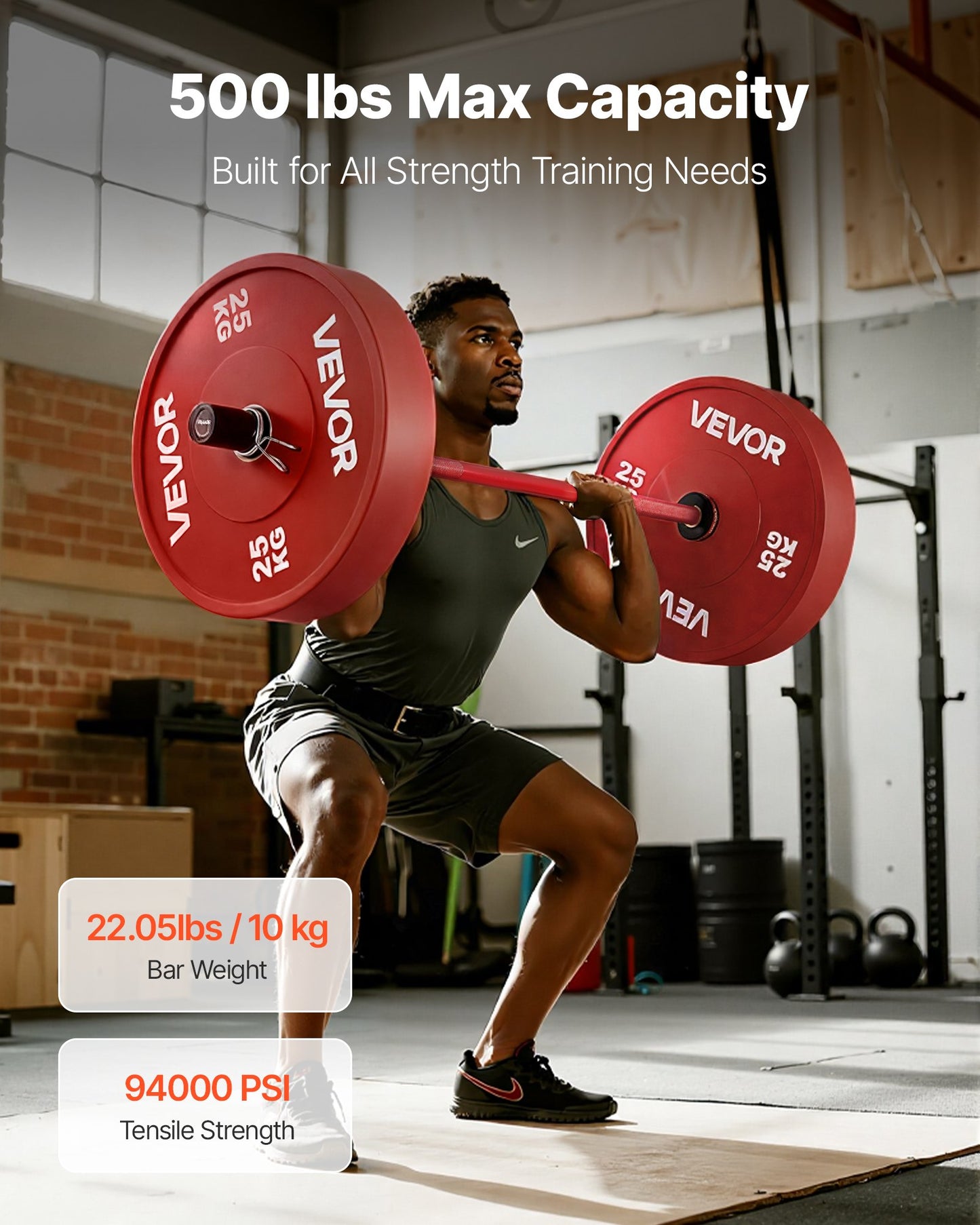 120cm Barbell Bar, Fit 2-Inch Weight Plates, Barbell Bar with Knurled Grip for Strength Training, Weightlifting, Squat, Deadlift, Bench Press, Curl, Overhead Press, 550lbs/226kg Capacity