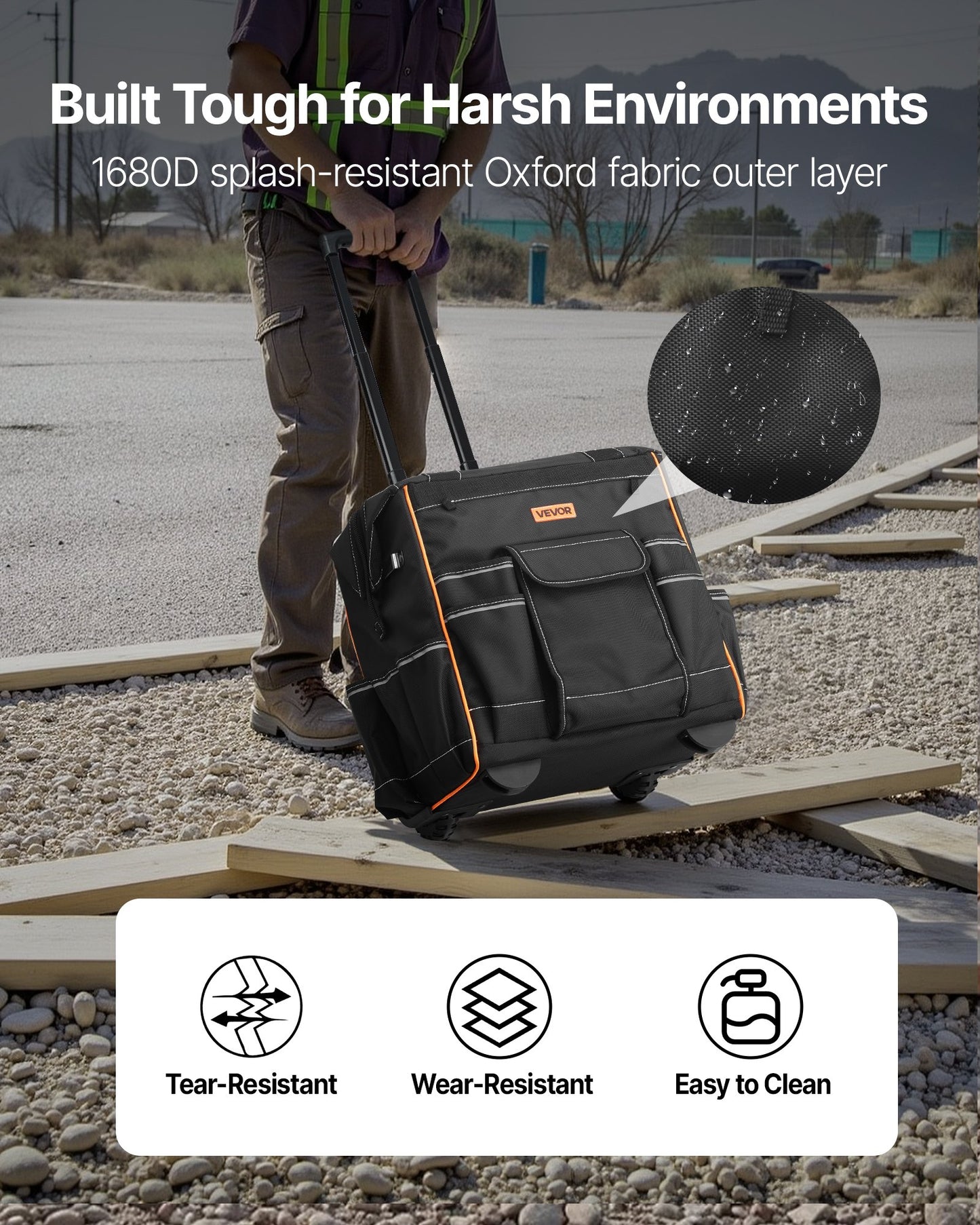 Rolling Tool Bag, 110 lbs Load Capacity, 25 Pockets Heavy Duty Roller Tool Bag on Wheels, Adjustable Telescoping Handle & Stable Base, Toolbag Organizers with Wheels for Construction, Mechanic