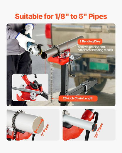 Heavy-Duty Pipe Chain Vise, 1/8" - 5" Pipe Capacity, 26" Rugged Chain & Cast Iron Base, Hitch Mount Vise Plate Holder With Adjustable Height - Fits 2 inch x 2 inch Receiver