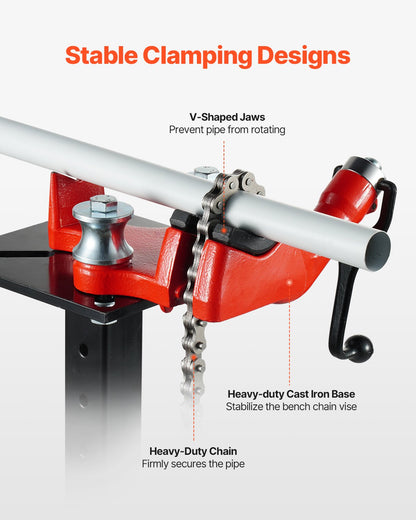 Heavy-Duty Pipe Chain Vise, 1/8" - 5" Pipe Capacity, 26" Rugged Chain & Cast Iron Base, Hitch Mount Vise Plate Holder With Adjustable Height - Fits 2 inch x 2 inch Receiver