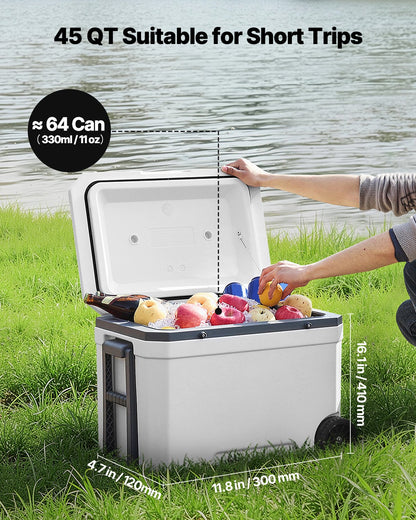 Portable Cooler, 45 QT Wheeled Cooler with Ice Retention, Heavy-Duty Handles and Cup Holder, Lightweight Rigid Material Insulated Portable Cooler, Suitable for Family Picnics and Long Trips