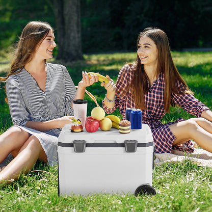 Portable Cooler, 45 QT Wheeled Cooler with Ice Retention, Heavy-Duty Handles and Cup Holder, Lightweight Rigid Material Insulated Portable Cooler, Suitable for Family Picnics and Long Trips