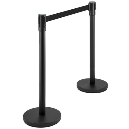 Crowd Control Stanchion, Set of 4 Pieces Stanchion Set, Stanchion Set with 6.6 ft/2 m Black Retractable Belt, Black Crowd Control Barrier with Concrete and Metal Base - Easy Connect Assembly