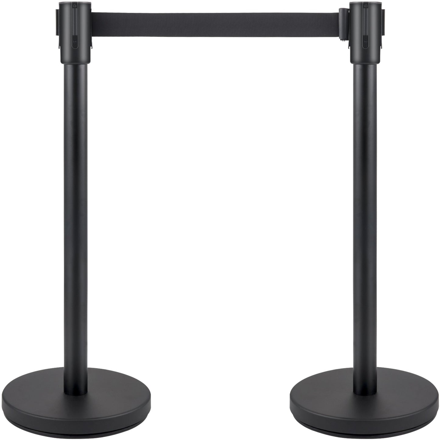 Crowd Control Stanchion, Set of 4 Pieces Stanchion Set, Stanchion Set with 6.6 ft/2 m Black Retractable Belt, Black Crowd Control Barrier with Concrete and Metal Base - Easy Connect Assembly
