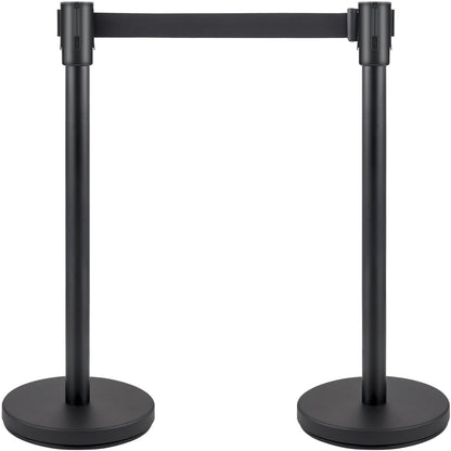Crowd Control Stanchion, Set of 4 Pieces Stanchion Set, Stanchion Set with 6.6 ft/2 m Black Retractable Belt, Black Crowd Control Barrier with Concrete and Metal Base - Easy Connect Assembly
