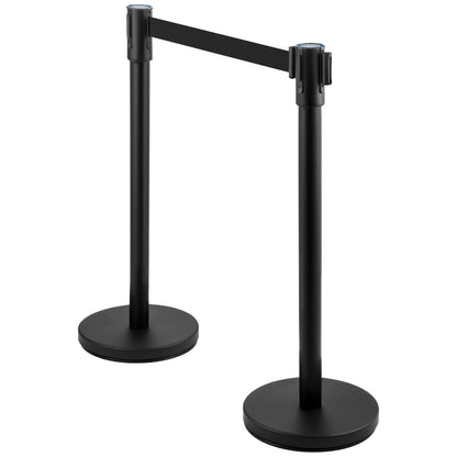 Crowd Control Stanchion, Set of 6 Pieces Stanchion Set, Stanchion Set with 6.6 ft/2 m Black Retractable Belt, Black Crowd Control Barrier with Concrete and Metal Base - Easy Connect Assembly