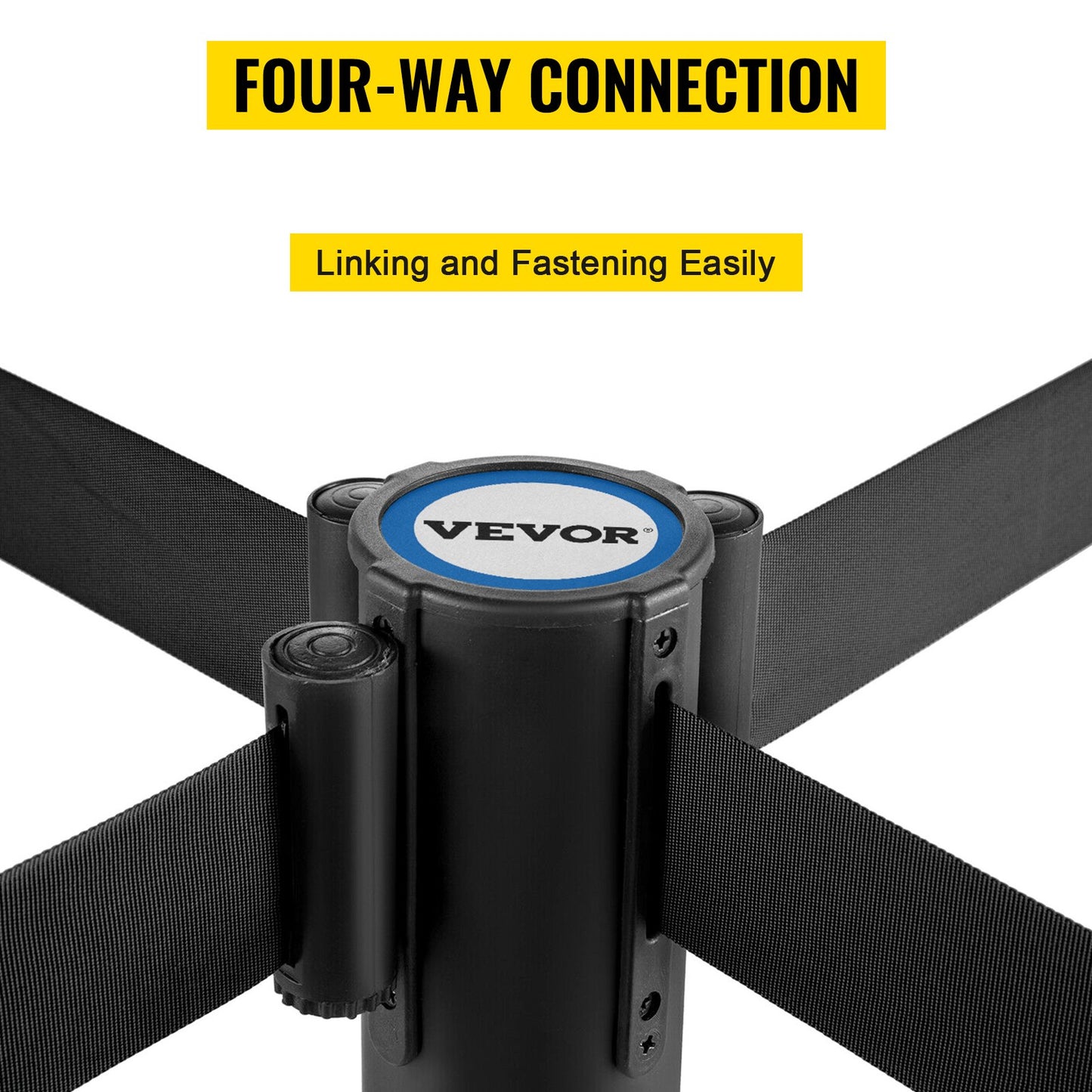 Crowd Control Stanchion, Set of 4 Pieces Stanchion Set, Stanchion Set with 6.6 ft/2 m Black Retractable Belt, Black Crowd Control Barrier with Concrete and Metal Base – Easy Connect Assembly