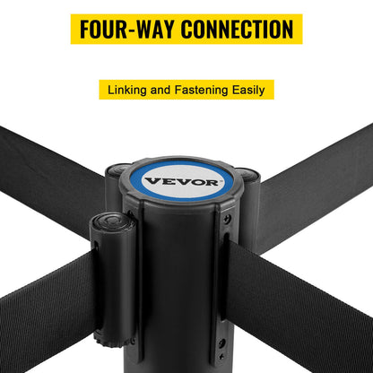 Crowd Control Stanchion, Set of 4 Pieces Stanchion Set, Stanchion Set with 6.6 ft/2 m Black Retractable Belt, Black Crowd Control Barrier with Concrete and Metal Base – Easy Connect Assembly